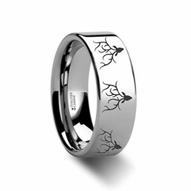 Thorsten Deer STAG Antlers Animal Reindeer Deer Stag Head Print Ring Flat Tungsten Ring 10mm Wide Wedding Band from Roy Rose Jewelry Thorsten Deer STAG Antlers Animal Reindeer Deer Stag Head Print Ring Flat Tungsten Ring 10mm Wide Wedding Band from Roy Rose Jewelry